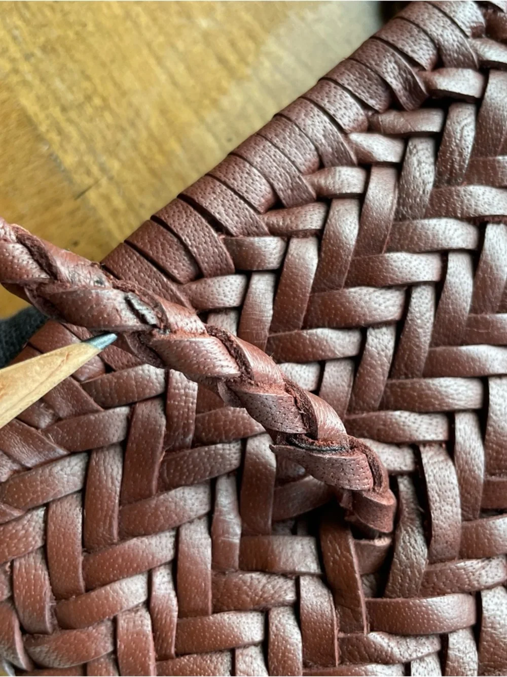 Zara Braided Woven Buffalo Leather Bucket Shoulder Bag - Brown - Picture 12 of 16